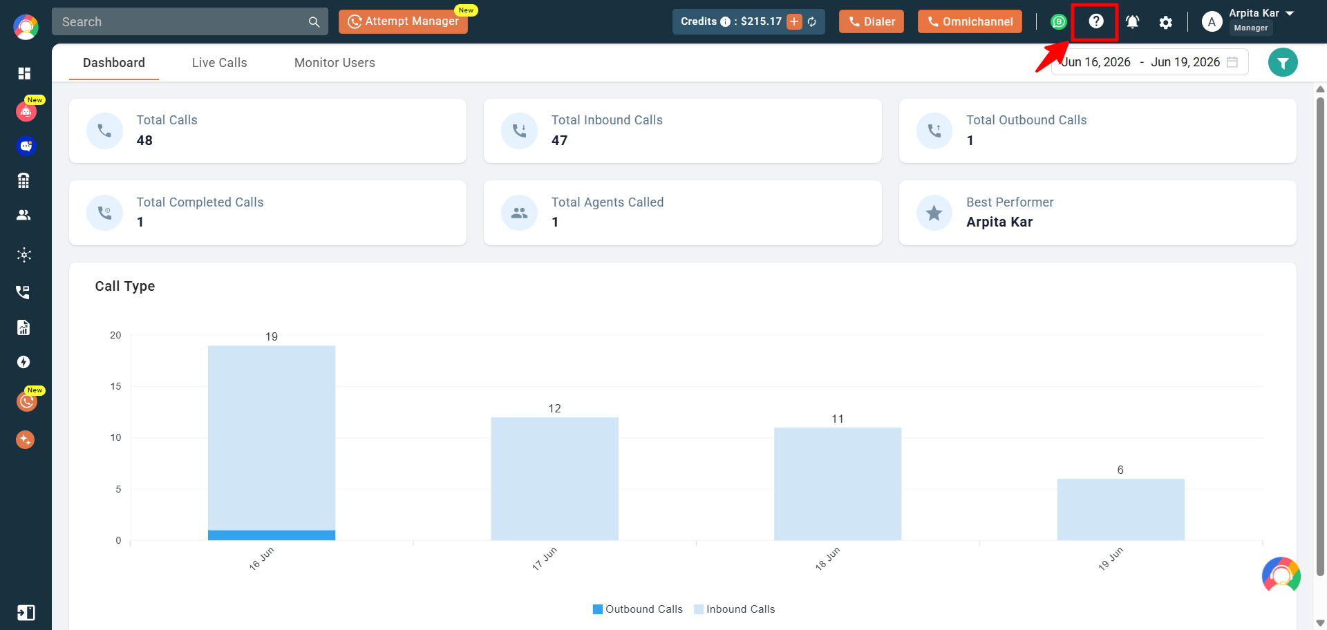 CallHippo dashboard Need Help panel with FAQs and support articles