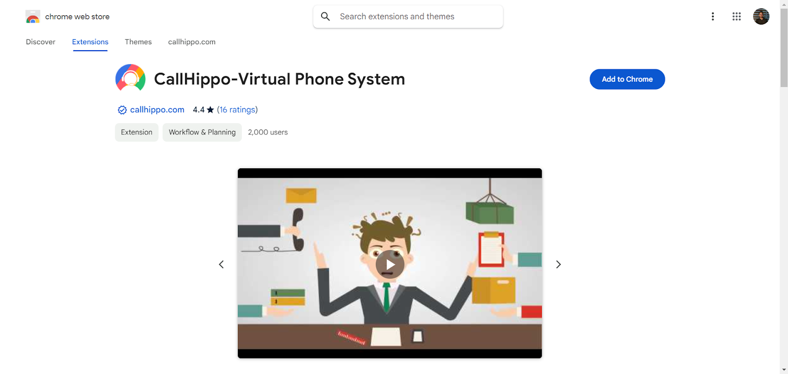 CallHippo Click-to-Call on the Chrome Web Store with the Add to Chrome button