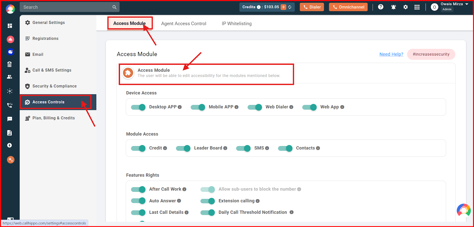 Access Controls with the Access Module tab selected