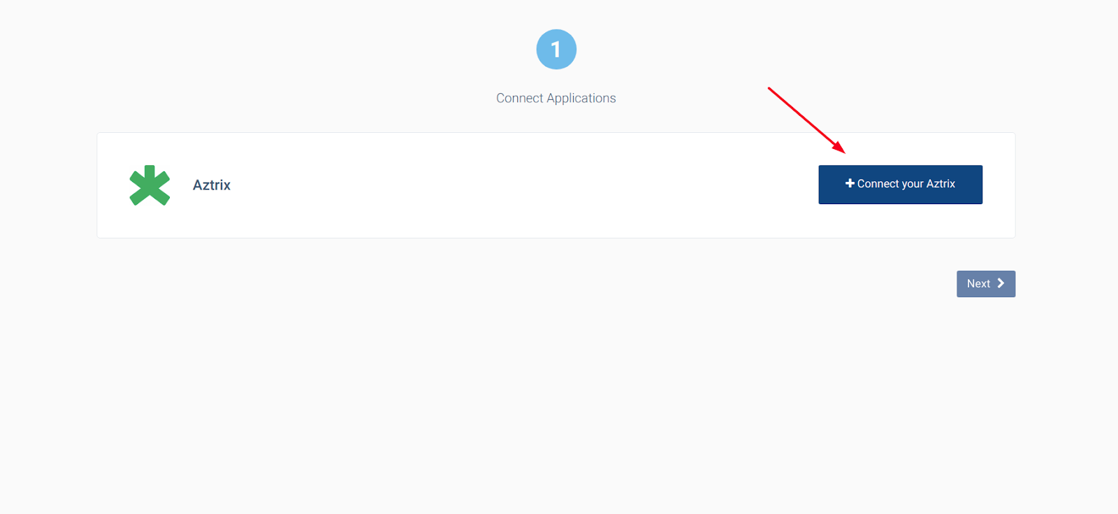 Connect Applications step with the Connect your Aztrix button