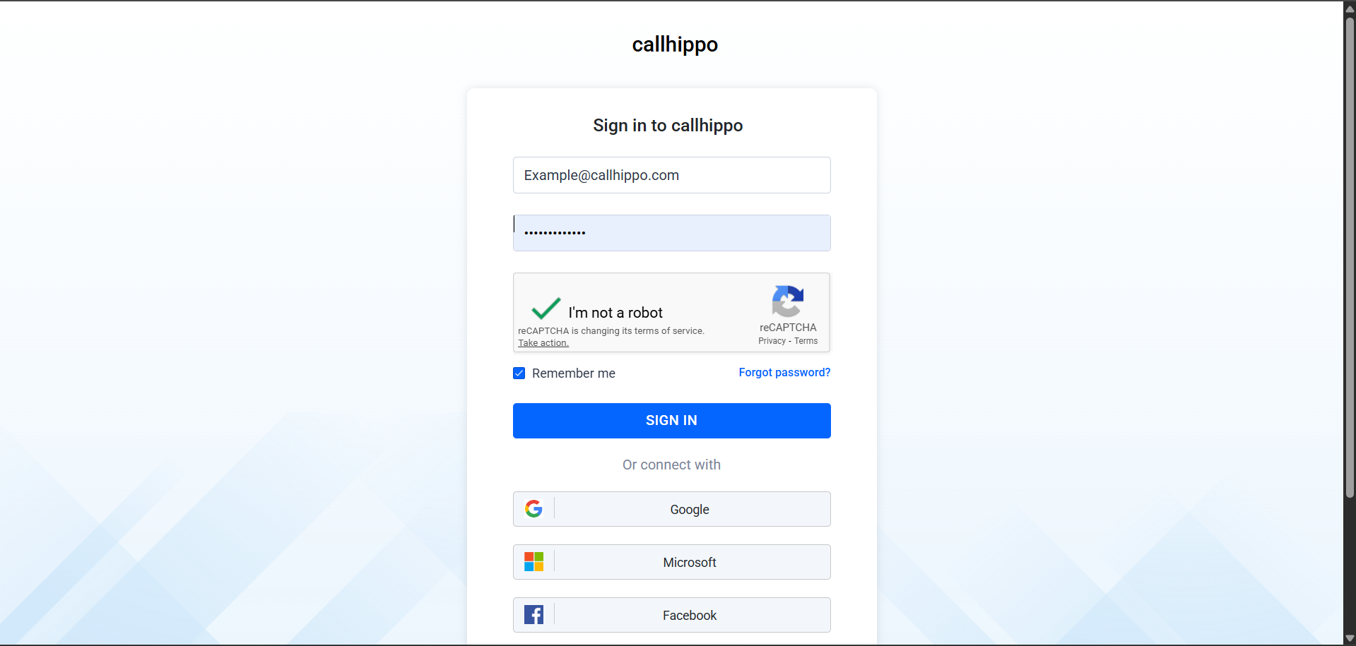 CallHippo sign-in page