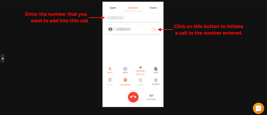 Entering a phone number manually to add it to the ongoing call