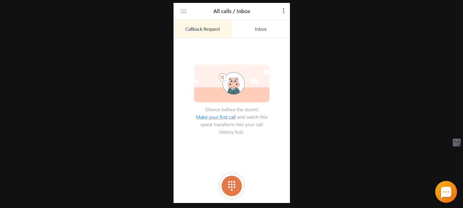 Callback Request tab in the dialer showing customer callback requests