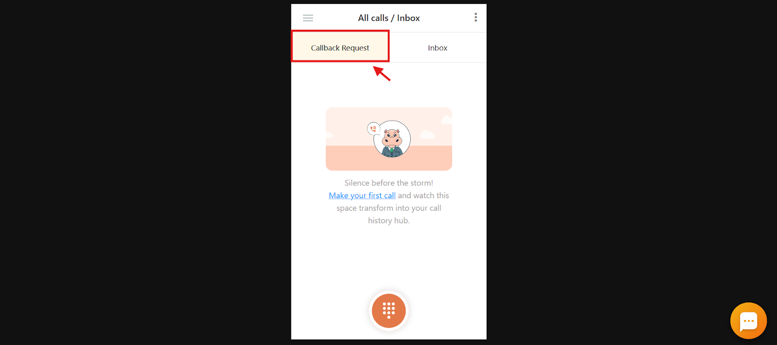 Callback Request tab showing website callback requests in the dialer