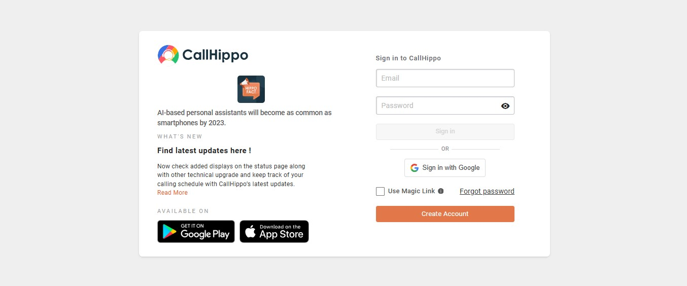 CallHippo sign-in page