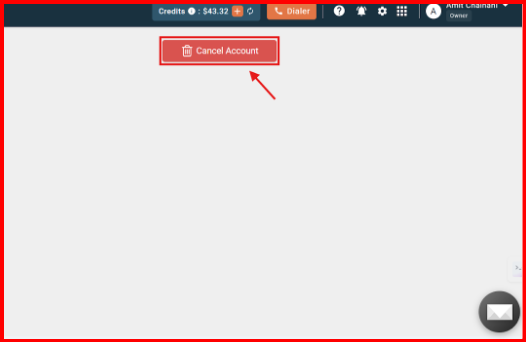 Red Cancel Account button highlighted in the CallHippo plan settings