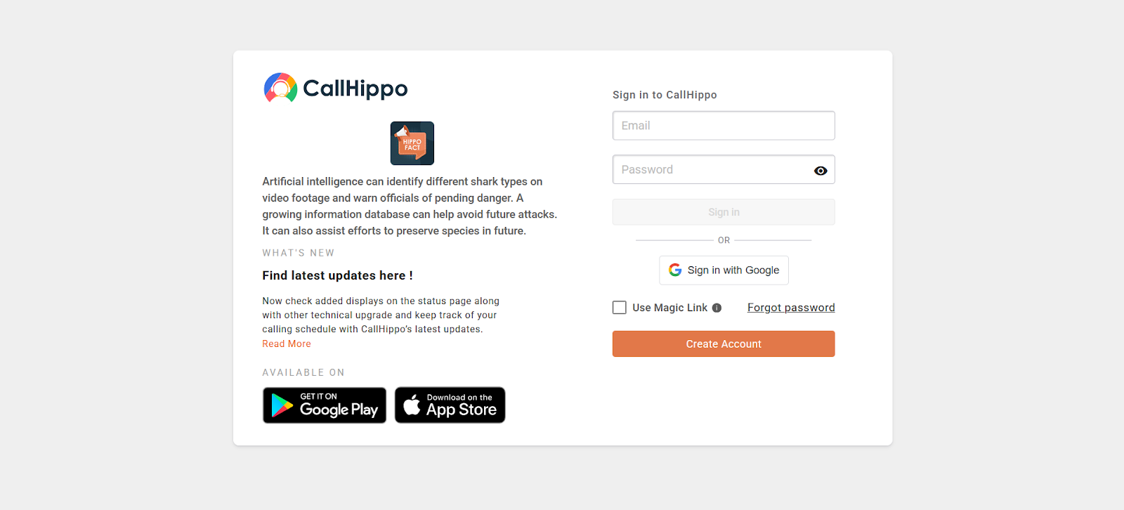 CallHippo sign-in page where the sub-user logs in with the new email credentials