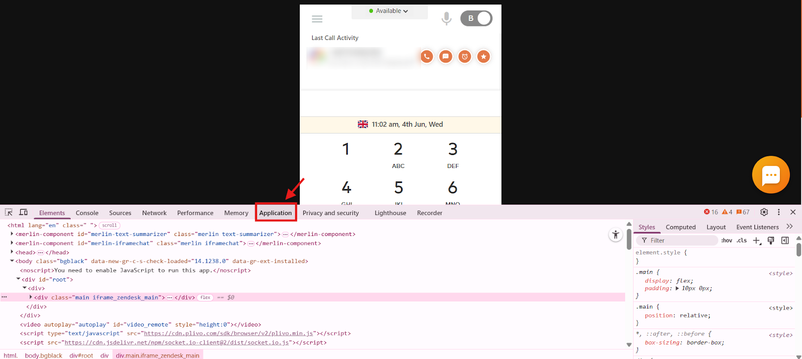 Chrome DevTools with the Application tab highlighted