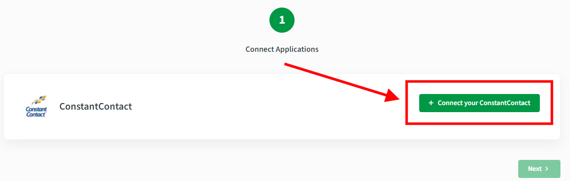CallHippo setup page with the Connect your ConstantContact button