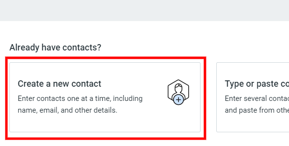 Constant Contact with the Create a new contact option highlighted