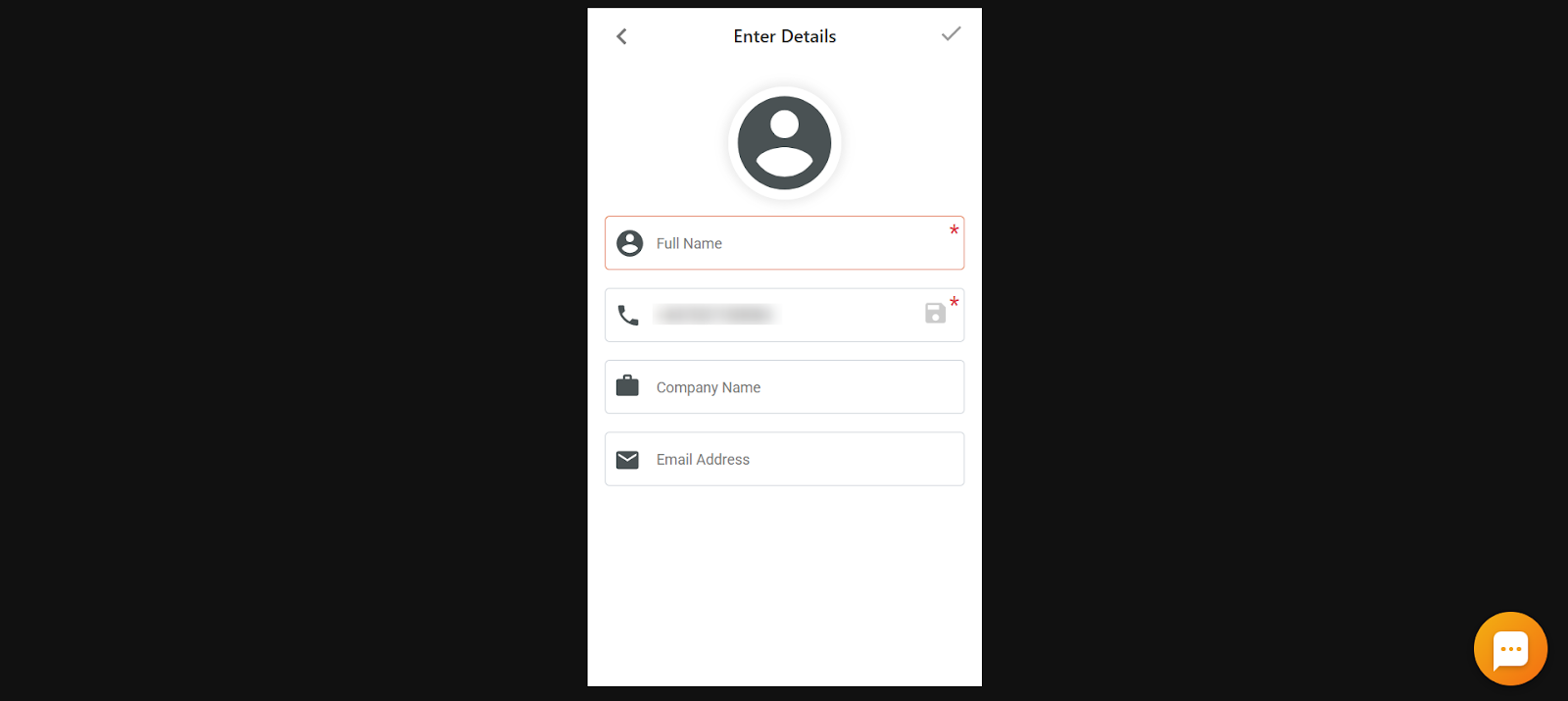 Enter Details form with the phone number prefilled from the call log