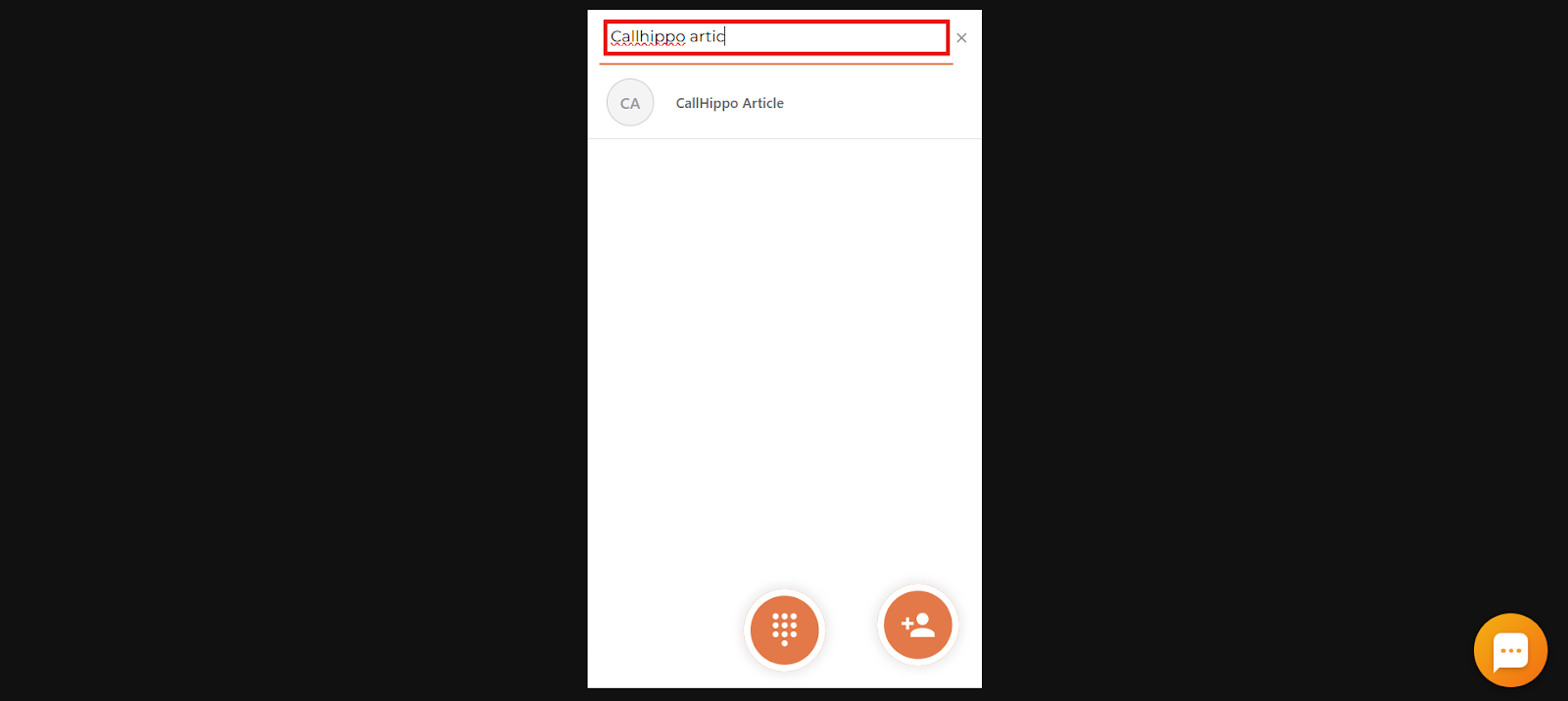 Contact search by name showing a matching result