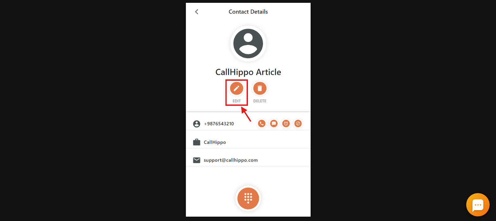Contact Details view with the Edit icon highlighted