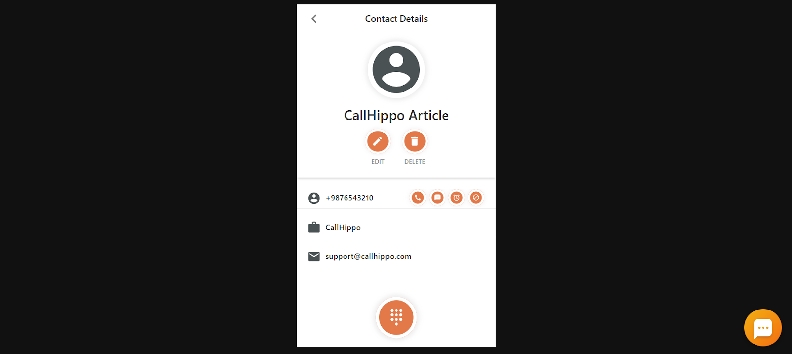 Contact Details view showing the newly created contact