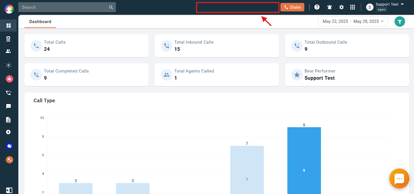 CallHippo dashboard where the available credits area is empty for a restricted sub-user
