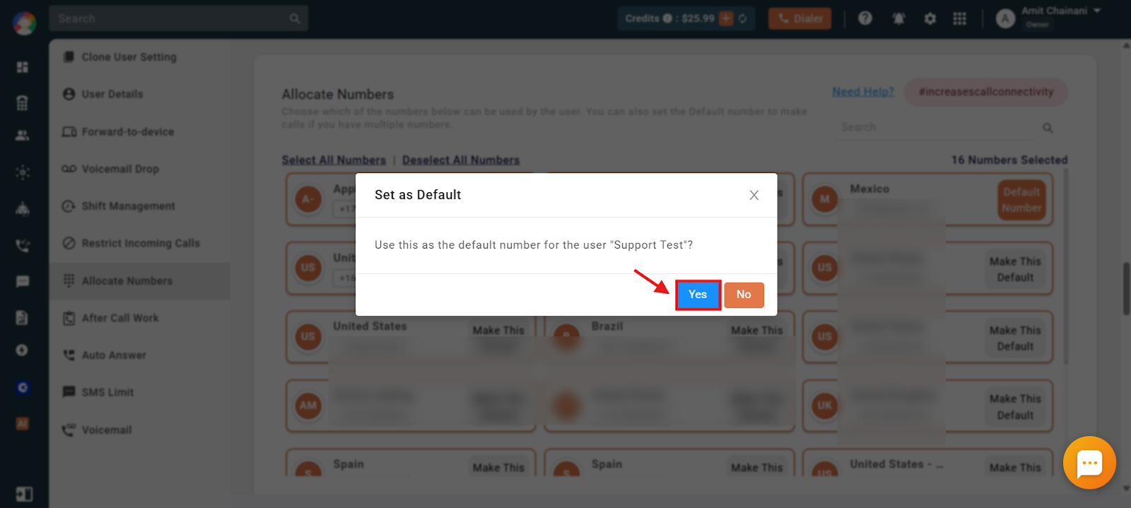Set as Default confirmation dialog with the Yes button highlighted