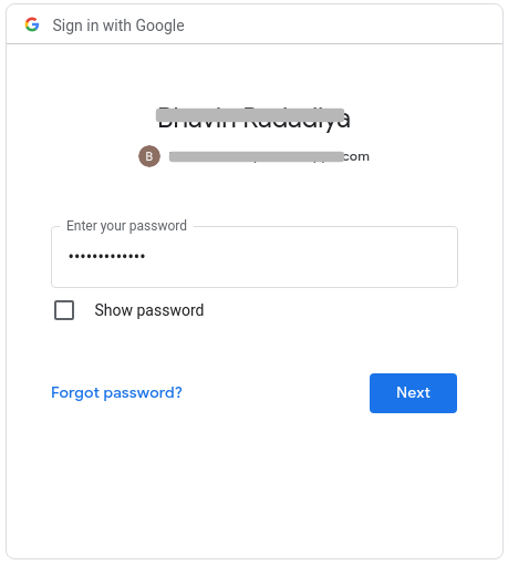 Google sign-in screen prompting for account password