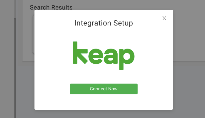 CallHippo Keap integration setup popup with the Connect Now button