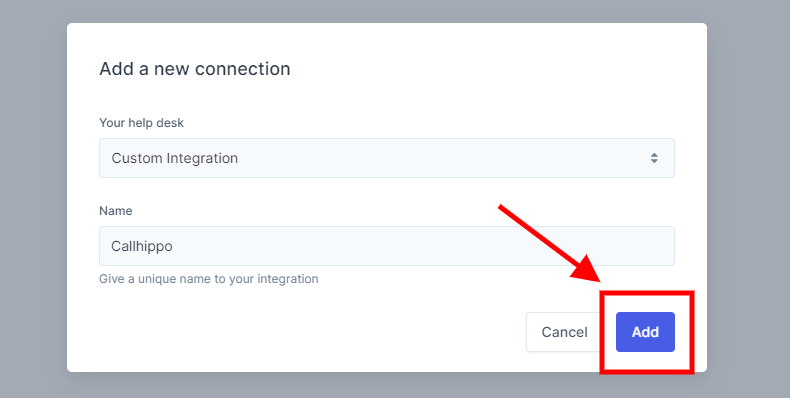Klaus Add a new connection dialog with Custom Integration selected
