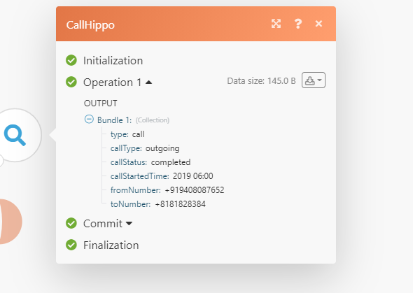CallHippo webhook attached with generated Integromat hook address