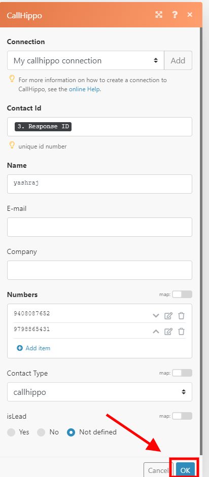 Create a connection dialog with CallHippo email and password