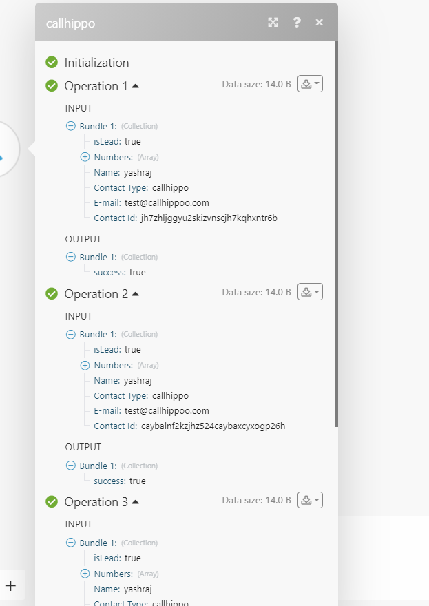 Create Contact module with Contact Id, name and numbers filled in