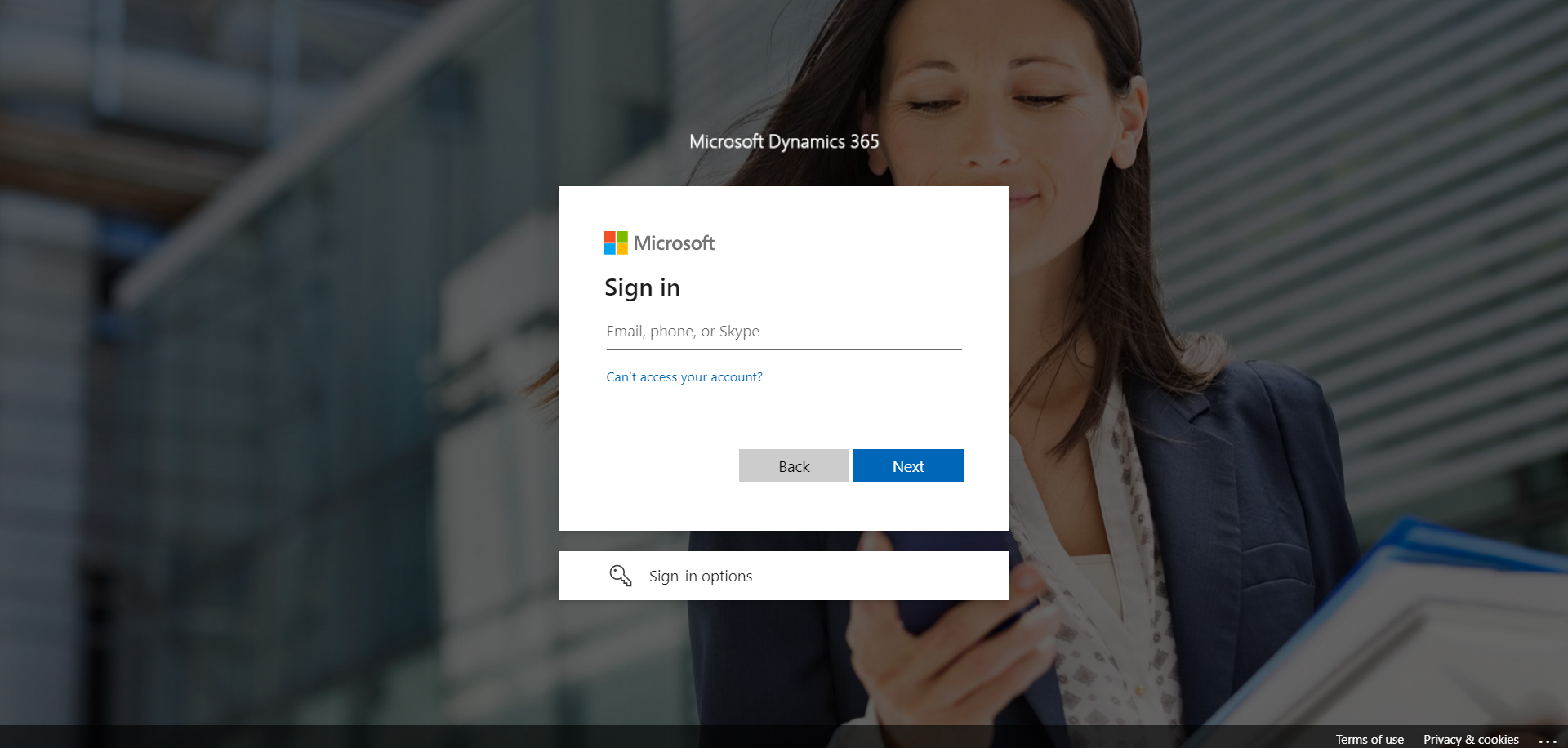 Microsoft Dynamics 365 sign-in page