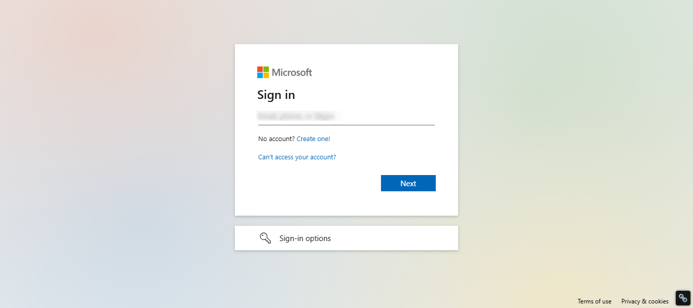 Microsoft sign-in screen prompting for an account email