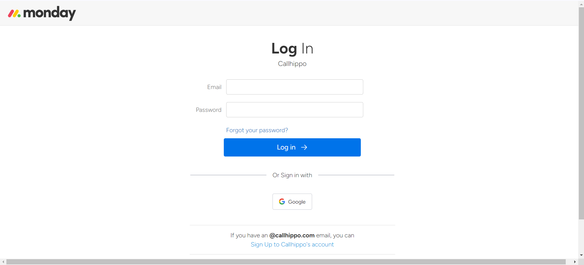 Monday.com login screen