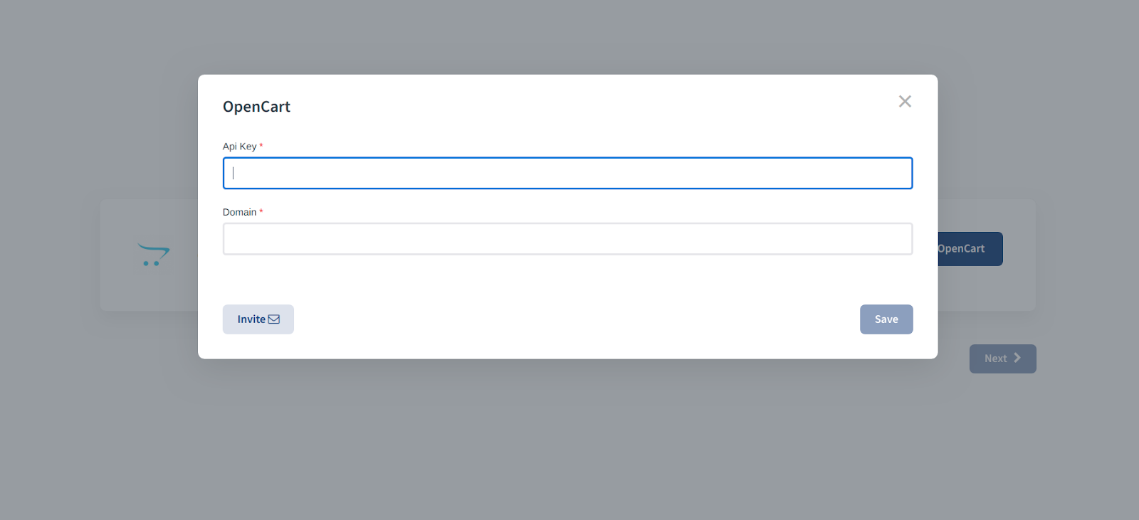 CallHippo OpenCart popup with Api Key and Domain fields and a Save button