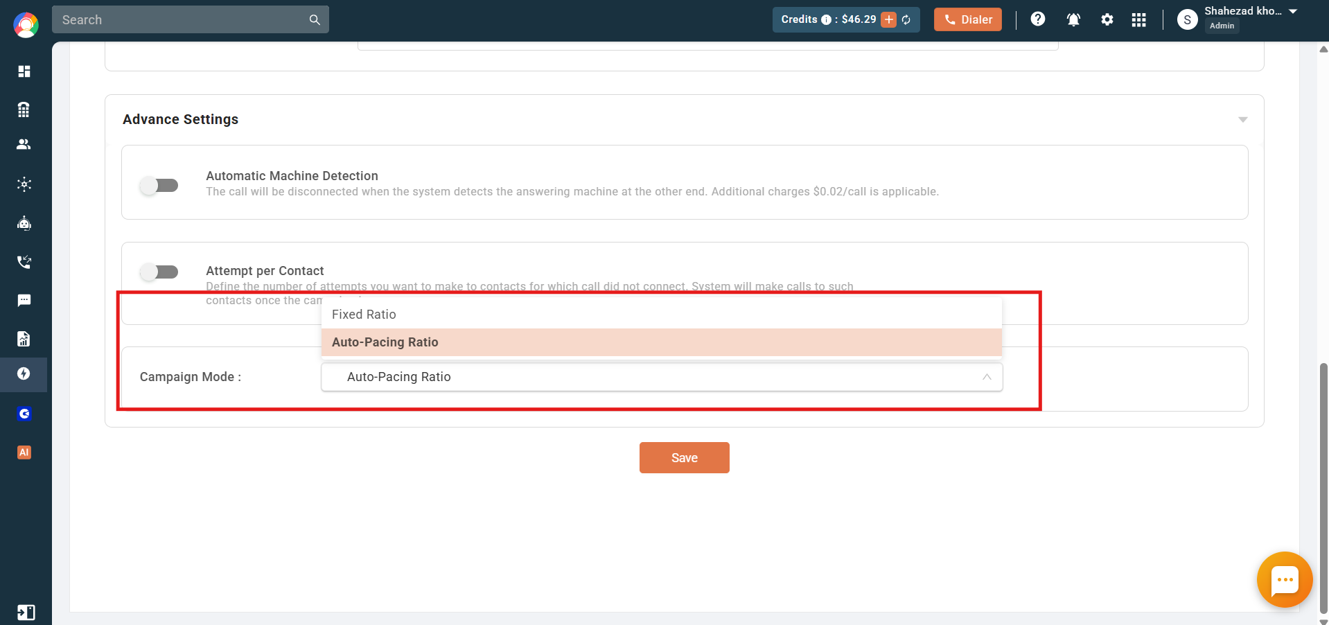 Campaign Mode dropdown open showing Fixed Ratio and Auto-Pacing Ratio options
