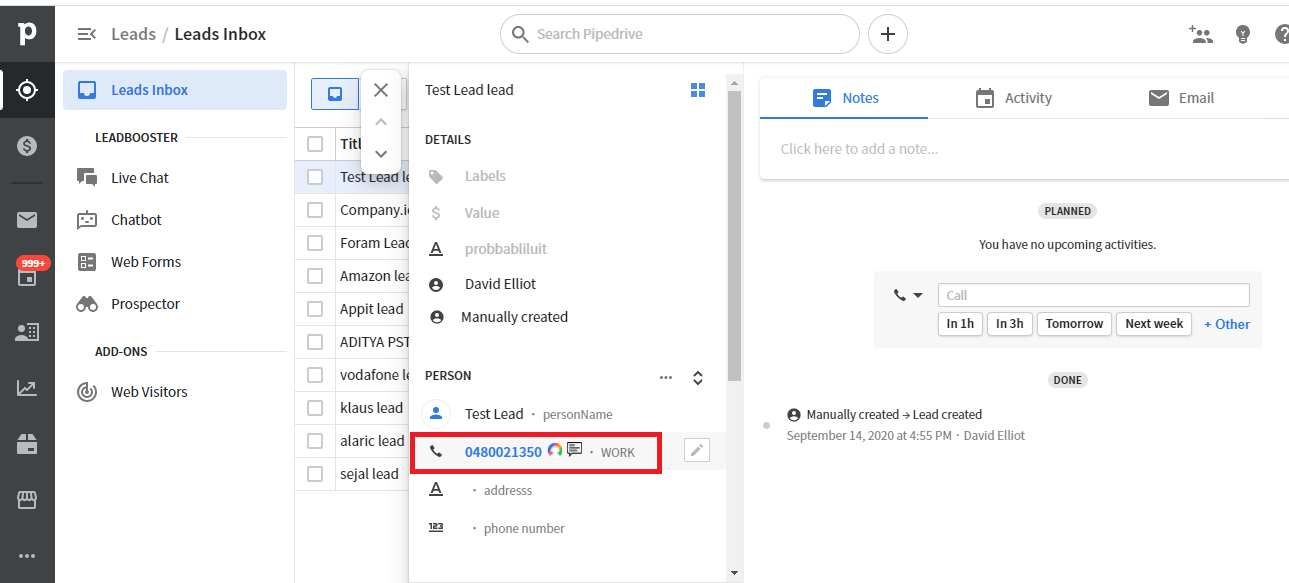 Click to call from a Pipedrive lead
