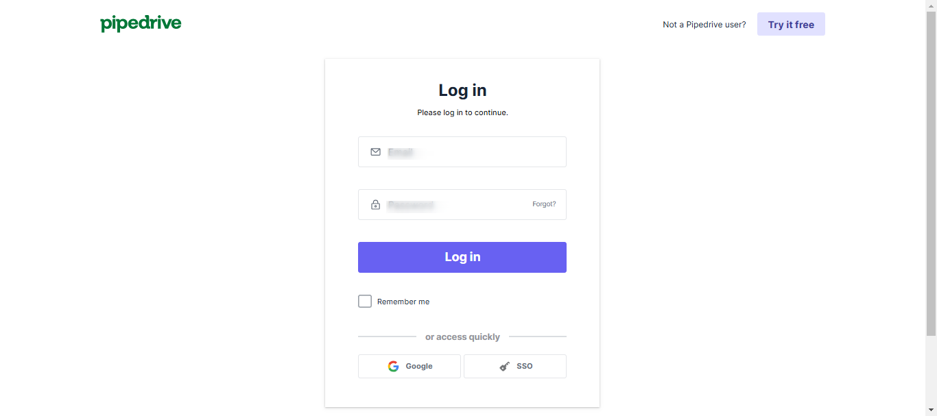 Pipedrive login page