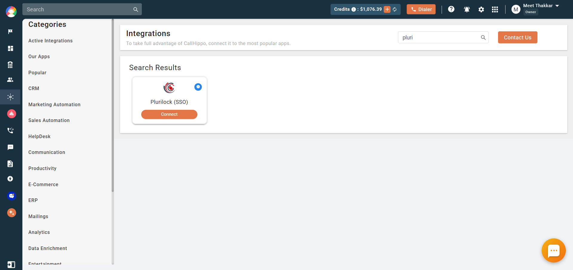 Plurilock (SSO) card with Connect button in CallHippo Integrations