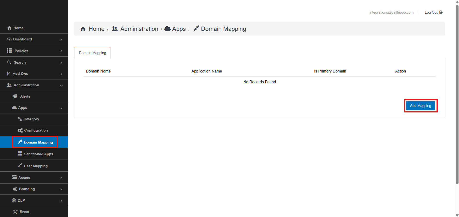 Plurilock Domain Mapping page with Add Mapping button highlighted