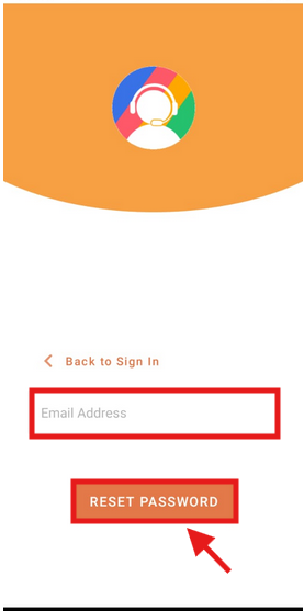 CallHippo mobile app forgot password screen with email field and Reset Password button highlighted