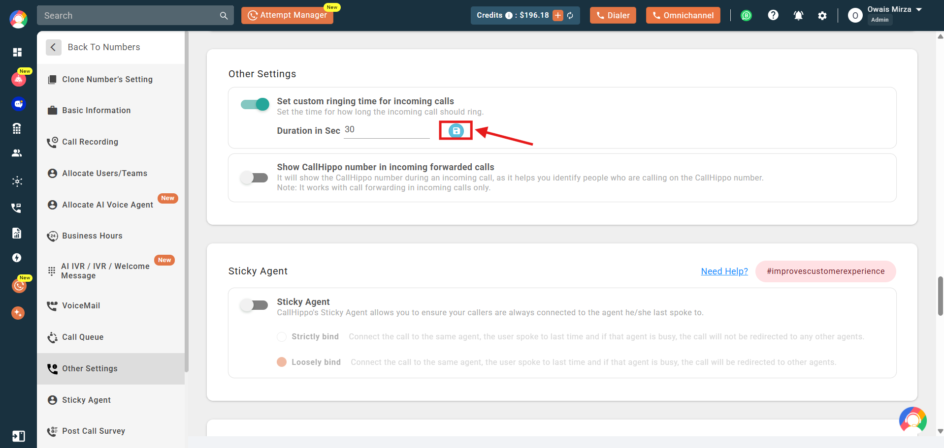 Duration in seconds field set to 30 with the Save icon highlighted