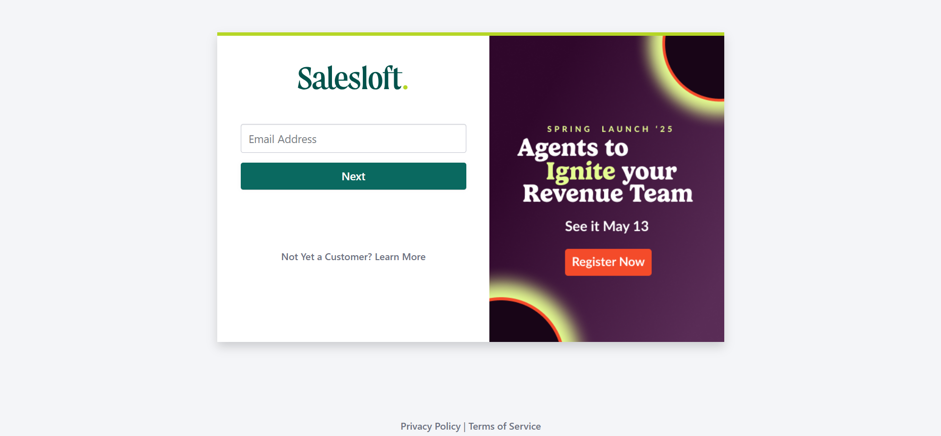 Salesloft login screen with email address field
