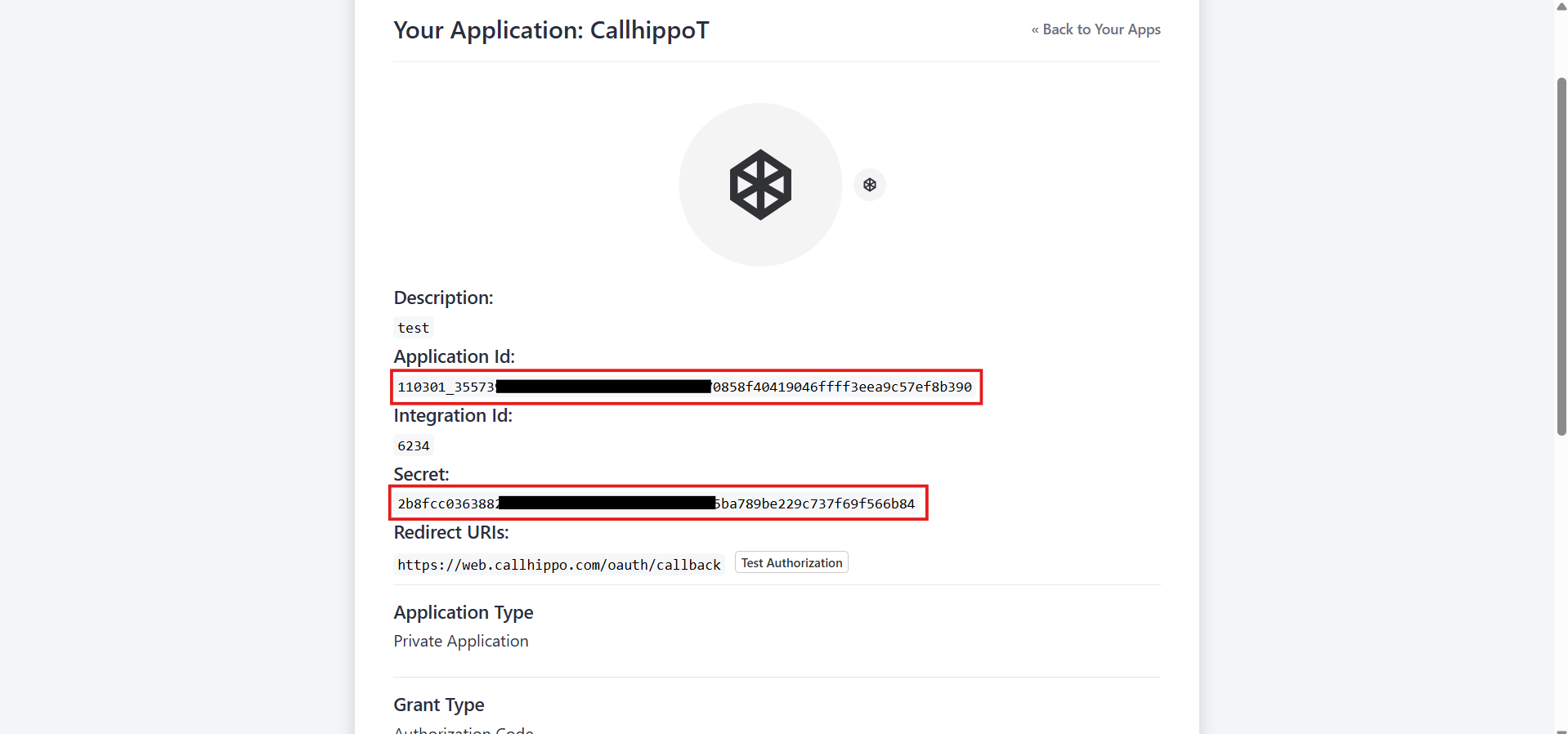 Salesloft application detail page showing Application Id and Secret