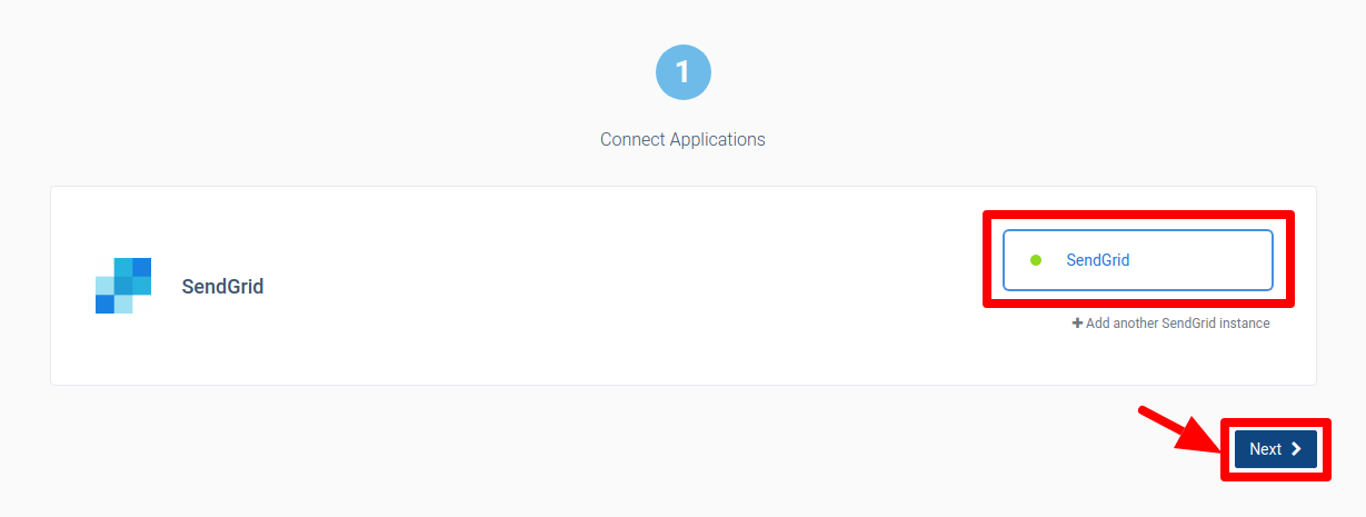 CallHippo showing SendGrid connected with the Next button highlighted