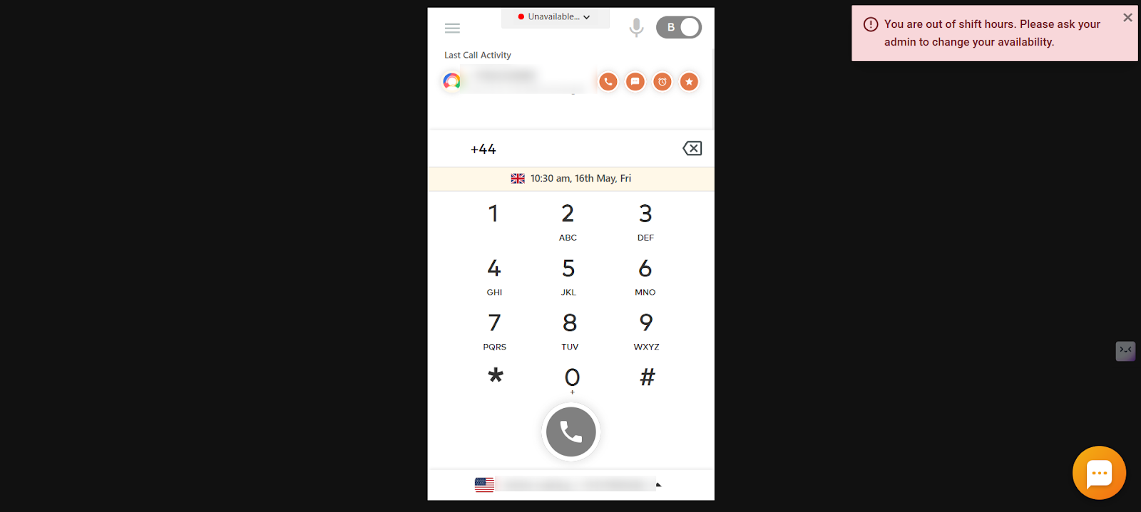 Dialer showing You are out of shift hours error message