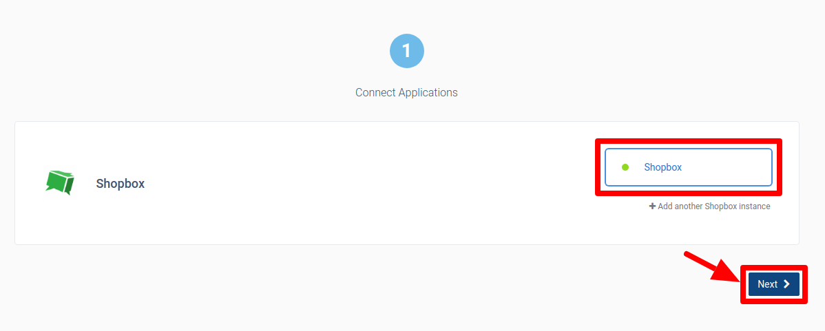 Shopbox connected in CallHippo with the Next button highlighted