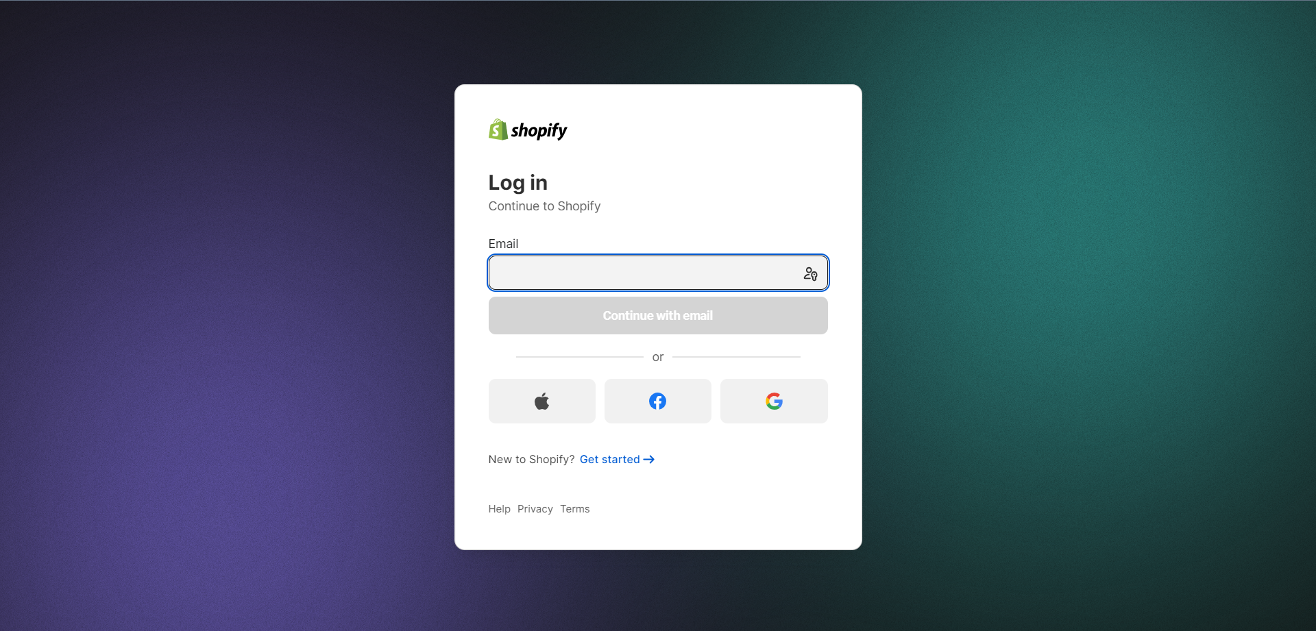 Shopify log in page