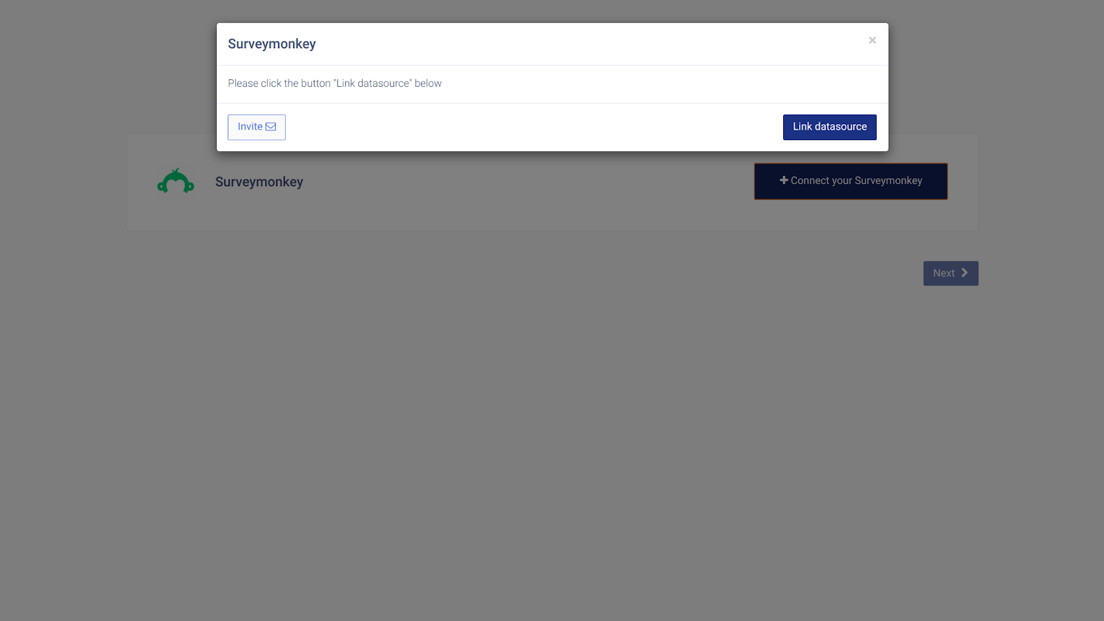 CallHippo SurveyMonkey popup with the Link datasource button
