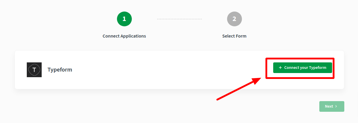 CallHippo Typeform setup step 1 with Connect your Typeform button highlighted