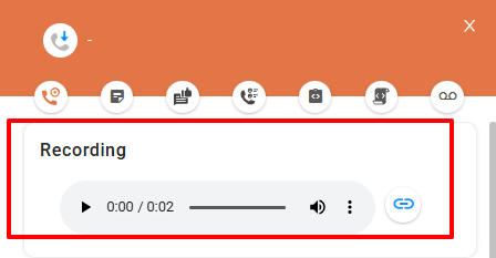 Voicemail recording player opened from the info button popup