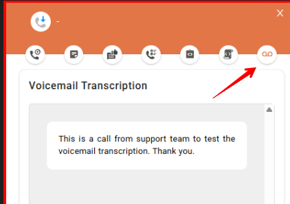 Voicemail Transcription text displayed in the recording popup