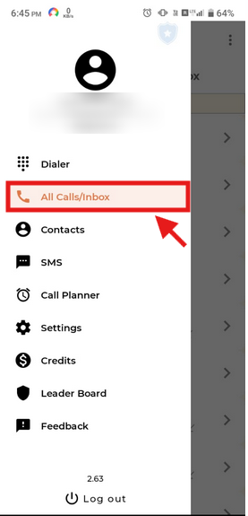 All Calls / Inbox option in the CallHippo mobile app menu
