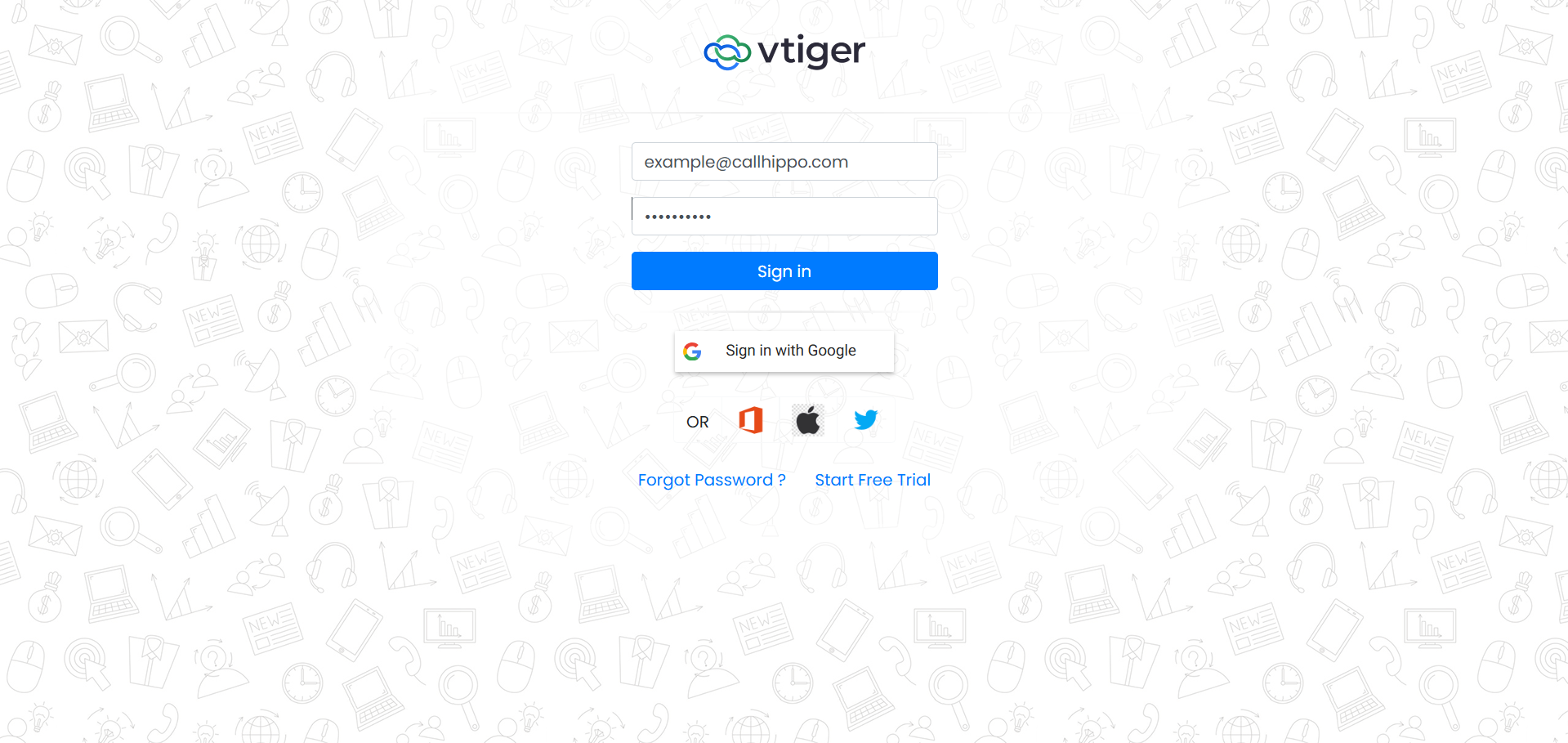 Vtiger CRM sign-in page