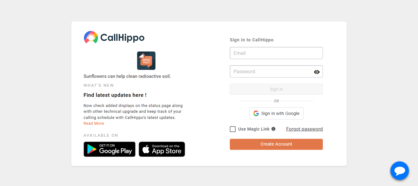 CallHippo sign-in screen